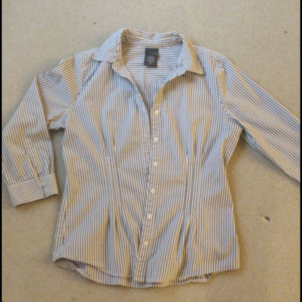 Stripped Blue & White Business Button Up Blouse